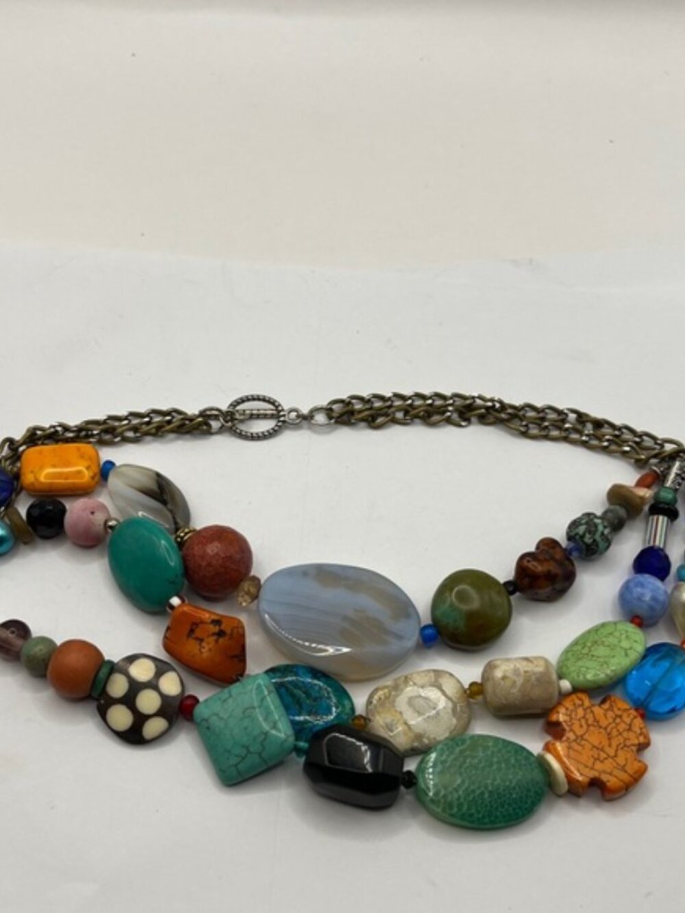 Colorful Beaded Necklace Layered Triple Strand Glass Beads Southwest Western - Picture 5 of 13